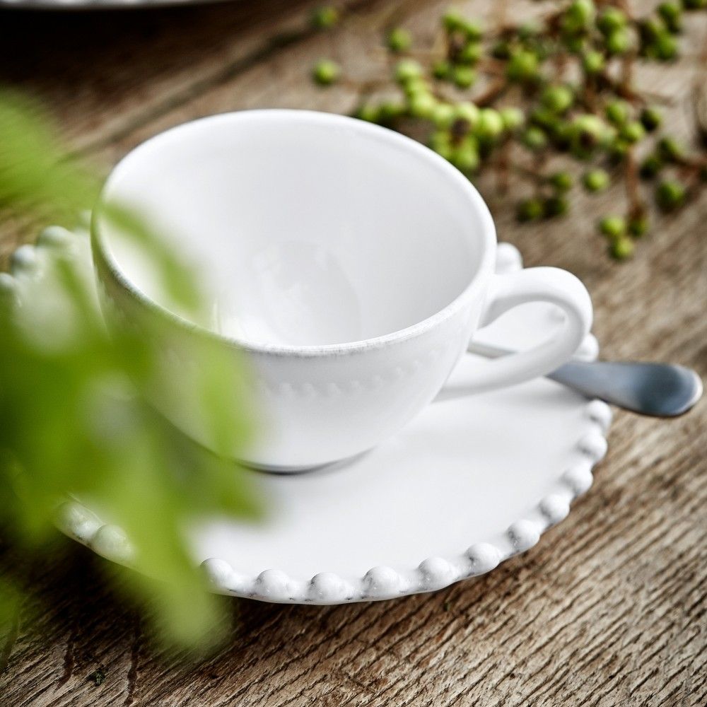 Pearl White Coffee Cups/Saucers - Set of 4 - HAYGEN