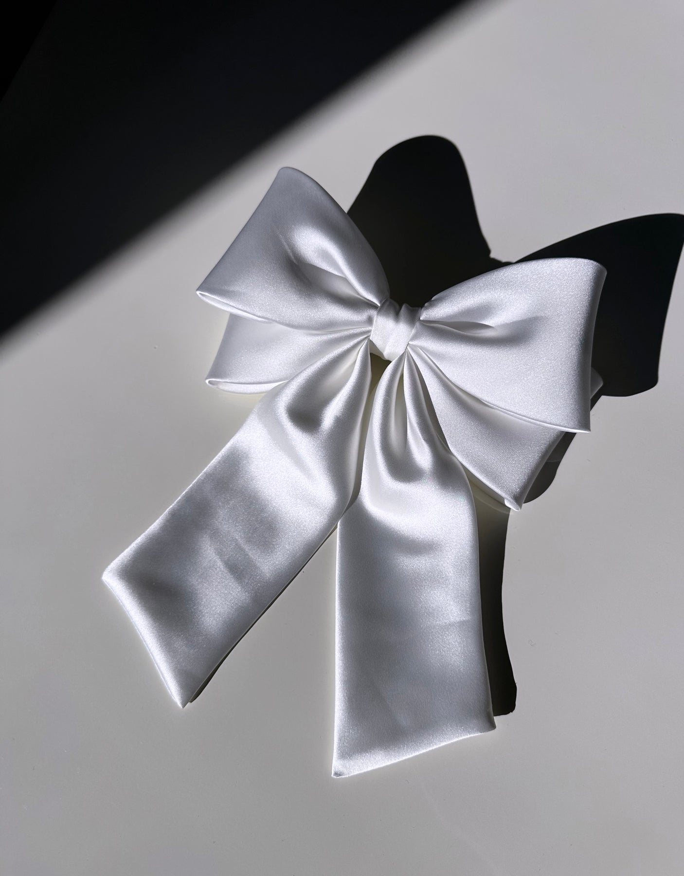 Solar Eclipse - The Perfect Long Satin Hair Bow Barrette - White - HAYGEN