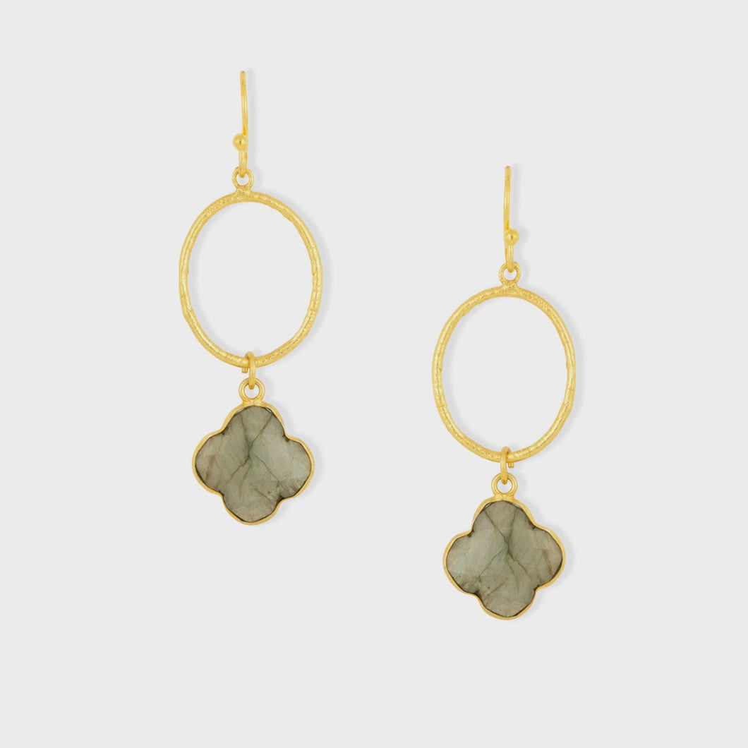 Clover Labradorite Hoop Earrings