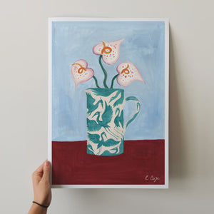 Rosanna Corfe - Teal Herons on Jug - A3