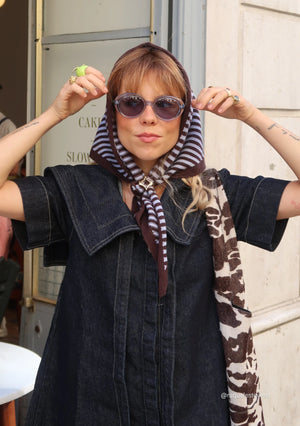 TBCo - Merino Triangle Scarf Blue & Brown Stripe
