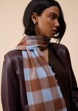 TBCO - Lambswool Skinny Scarf in Brown & Blue Gingham - HAYGEN