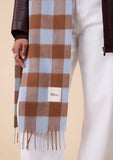 TBCO - Lambswool Skinny Scarf in Brown & Blue Gingham - HAYGEN