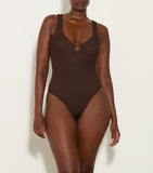 Hunza G - Celine Crinkle Swim Suit - Metallic Chocolate - HAYGEN