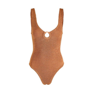 Hunza G - Celine Crinkle Swim Suit - Metallic Cocoa