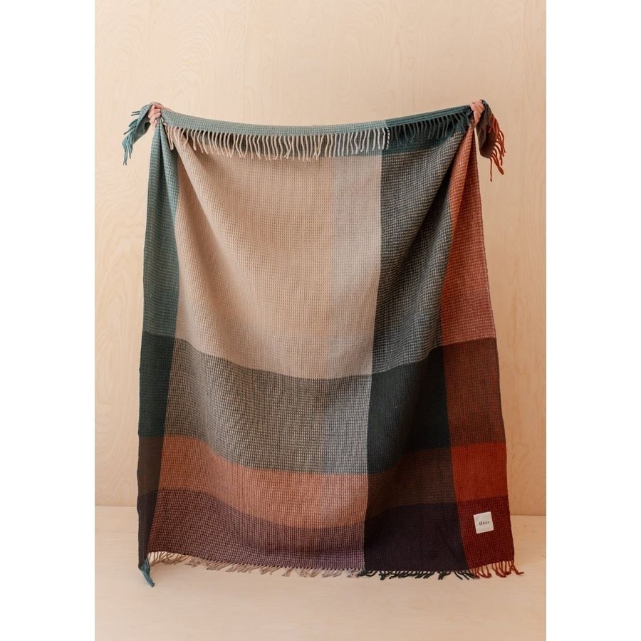 Tbco - Recycled Wool Blanket Green Waffle Block