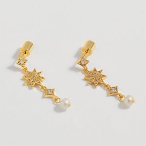 CZ Star and Pearl Drop Earrings - Gold - HAYGEN