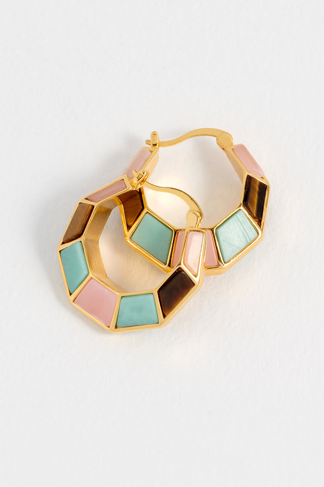 Mixed Gemstone Octagon Hinge Hoops Earrings - HAYGEN