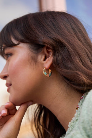 Mixed Gemstone Octagon Hinge Hoops Earrings - HAYGEN