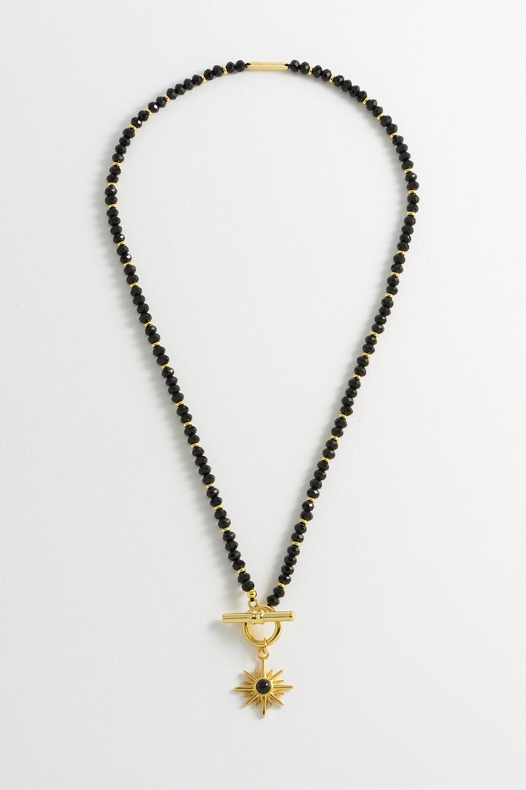 Black Agate Star Charm T-Bar Necklace - Gold Plated - HAYGEN
