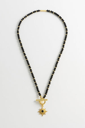 Black Agate Star Charm T-Bar Necklace - Gold Plated - HAYGEN