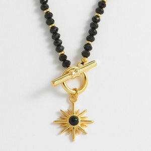 Black Agate Star Charm T-Bar Necklace - Gold Plated - HAYGEN