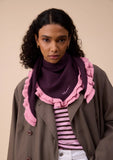 TBCO - Merino Wool Triangle Scarf in Fig Double Ruffle - HAYGEN