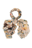 Scarf with bird and floral pattern on a white background