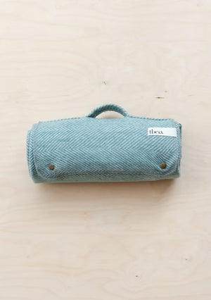 Small Recycled Wool Picnic Blanket - Green Herringbone - HAYGEN