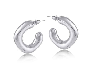 Athenais Organic Shape Hoop Earrings - Silver