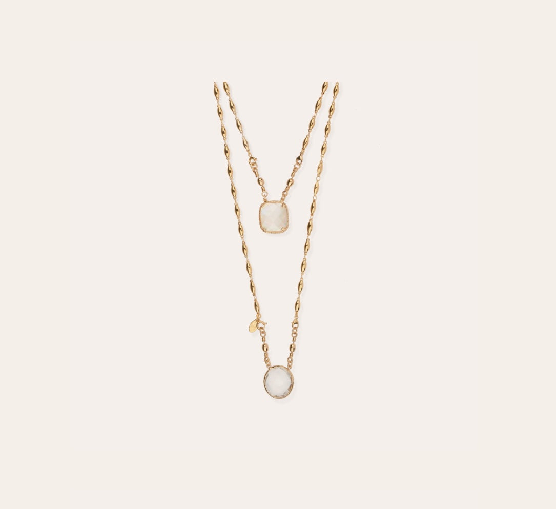 Gas Bijoux - Scapulaire Serti necklace gold - White Mother-of-pearl & Crystal - HAYGEN