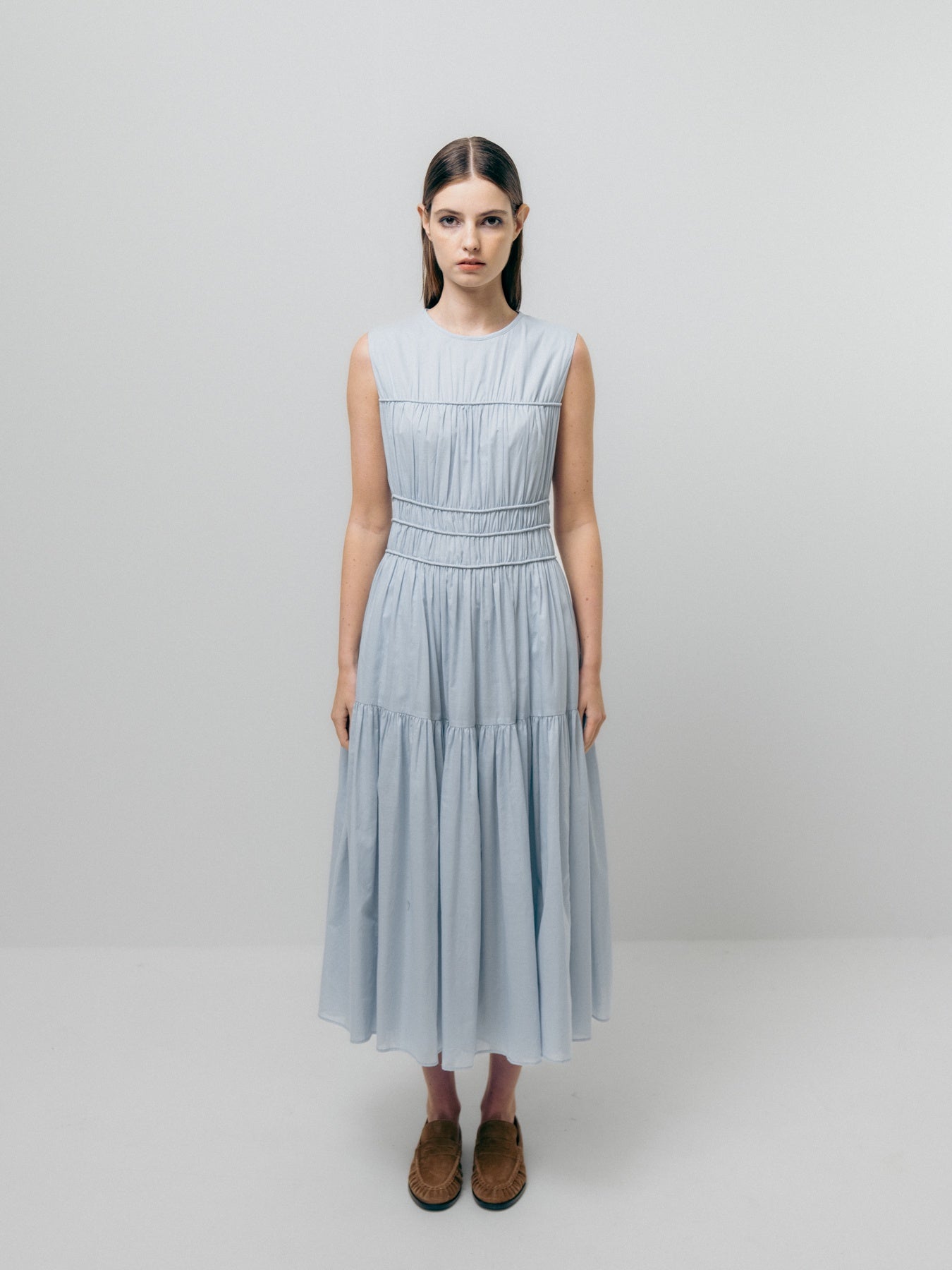 Emin & Paul - Triple Gathered Dress Sky - HAYGEN