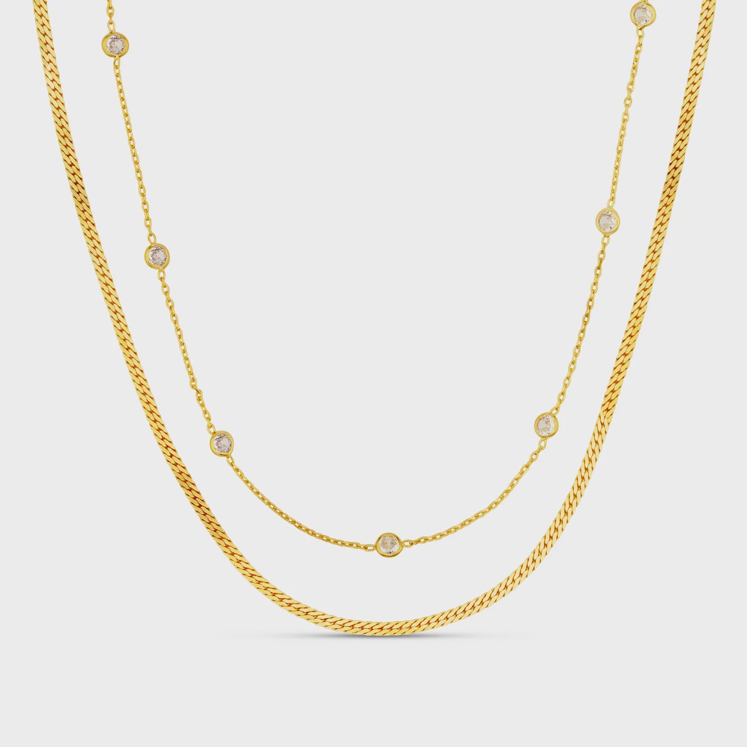 Stationed Crystal & Snake 2-Row Necklace - Gold - HAYGEN