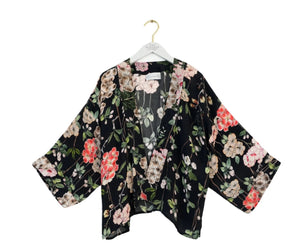 One Hundred Stars - Trailing Blossom Black Crepe Kimono - HAYGEN