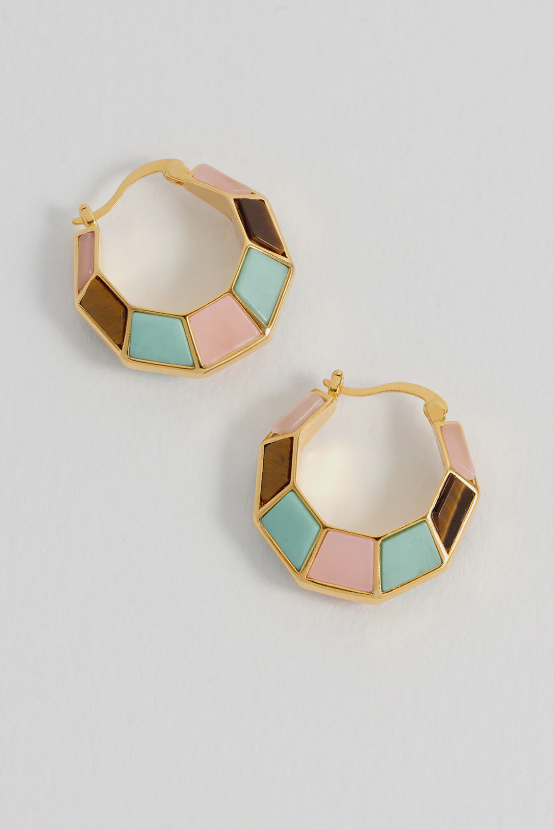 Mixed Gemstone Octagon Hinge Hoops Earrings - HAYGEN
