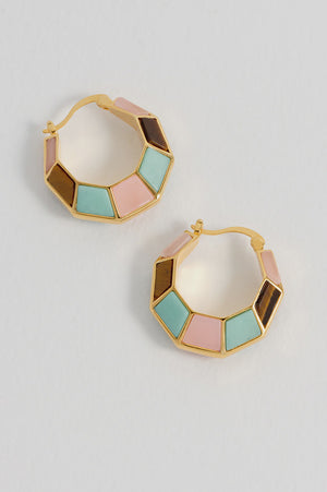 Mixed Gemstone Octagon Hinge Hoops Earrings - HAYGEN