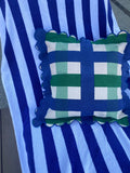 Amuse la Bouche - Outdoor Verde & Navy Check Scallop Cushion Cover - HAYGEN