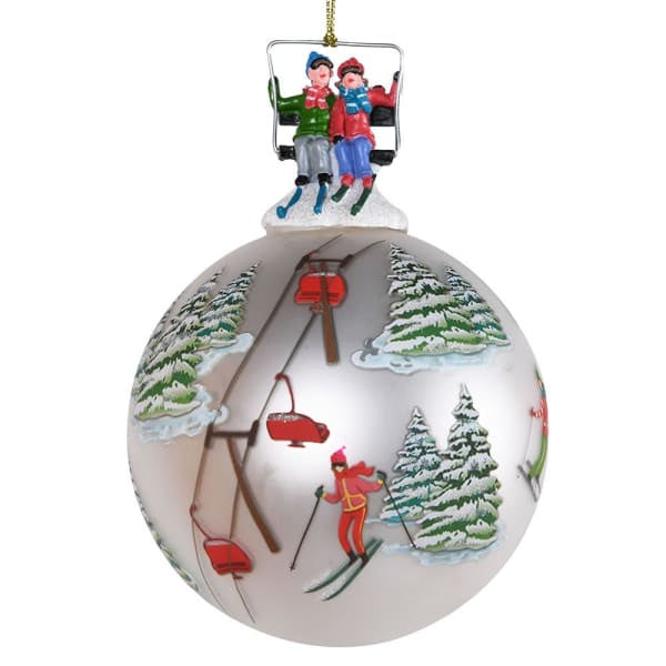 Pearl Skiing Scene Bauble
