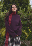 TBCO - Merino Wool Skinny Scarf in Berry Argyle - HAYGEN