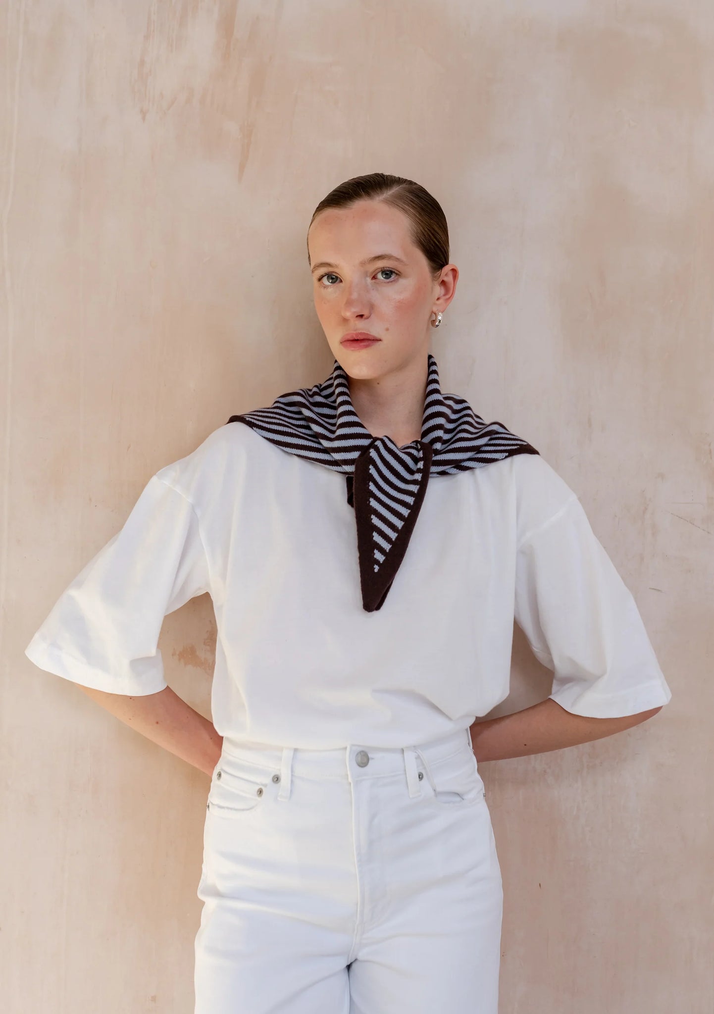 TBCo - Merino Triangle Scarf Blue & Brown Stripe