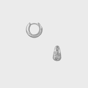 Crystal Engraved Starburst Tapered Huggie Hoop - Silver Product Image