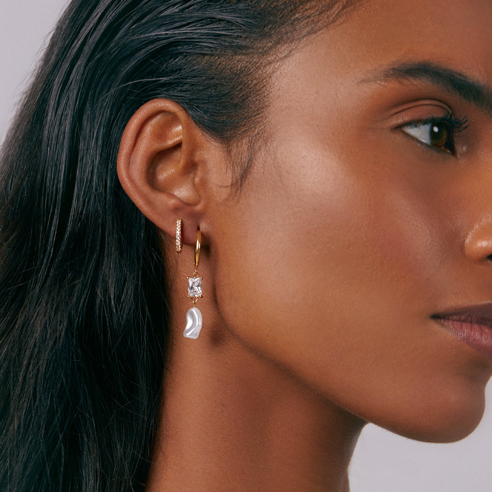 Statement Crystal & Pearl Hoop Earrings - HAYGEN