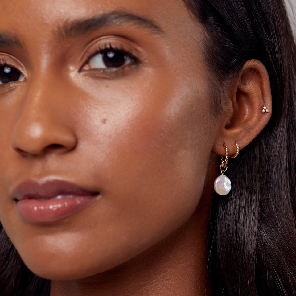 Flat Pearl & Rope Hoop Earrings - Gold - HAYGEN