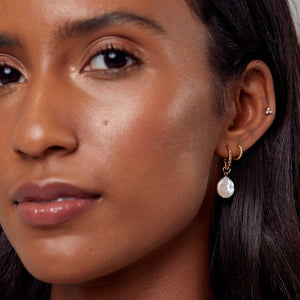 Flat Pearl & Rope Hoop Earrings - Gold - HAYGEN