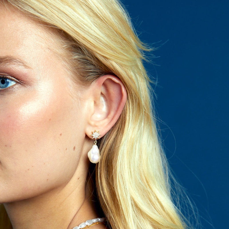 Pave Star & Statement Pearl Drop Earrings - HAYGEN