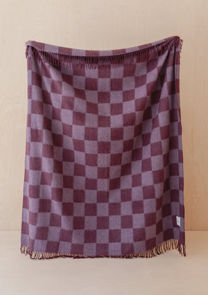 Tbco - Recycled Wool Blanket  Burgundy & Lilac Checkerboard