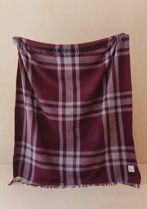Tbco - Recycled Wool Blanket  Burgundy Modern Tartan