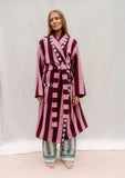 Tbco - Terry Cotton Bath Robe  Burgundy Stripe