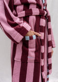 Tbco - Terry Cotton Bath Robe  Burgundy Stripe