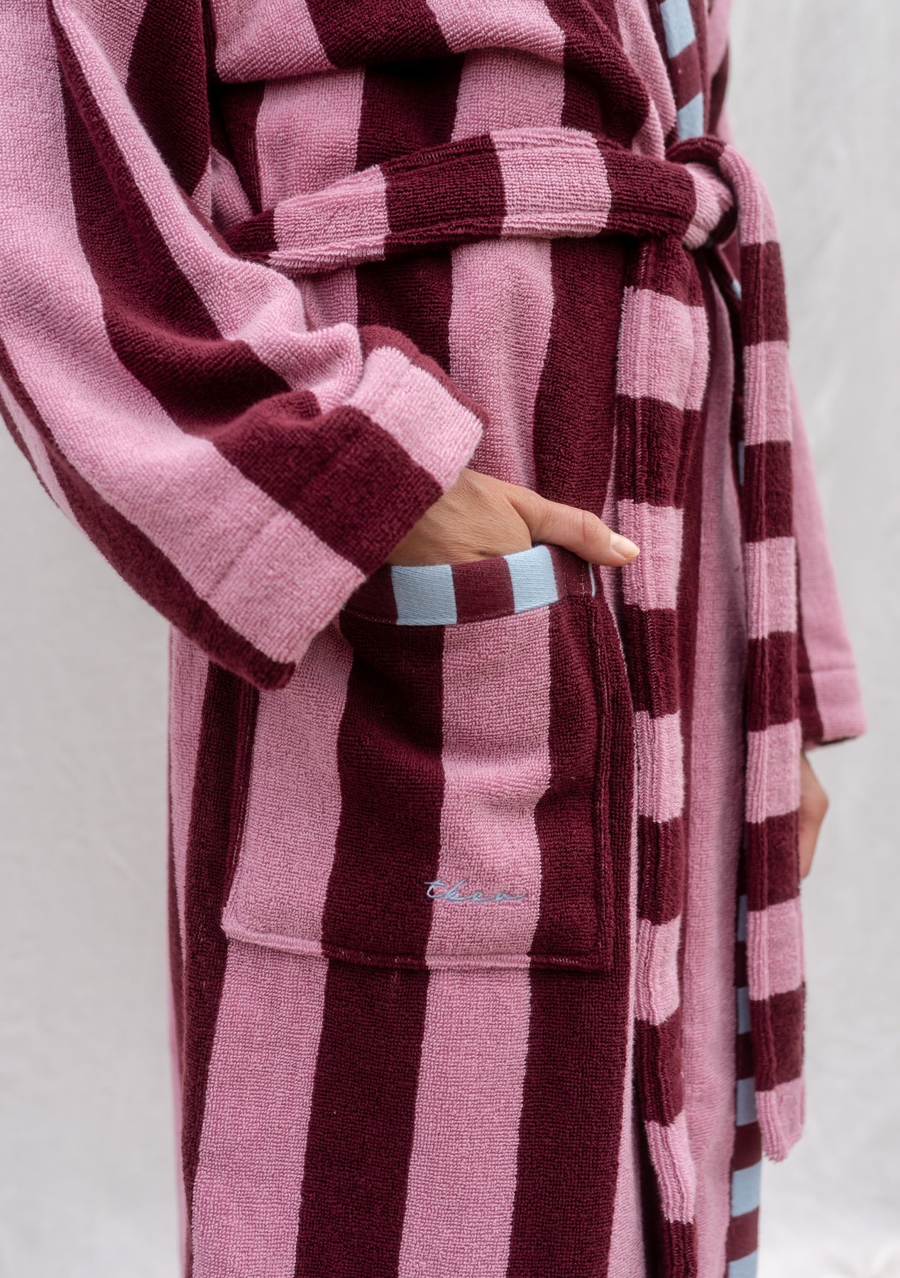 Tbco - Terry Cotton Bath Robe  Burgundy Stripe