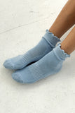 Le Bon Shoppe  - Ruffled Hugger Crew Socks - Periwinkle / Red - HAYGEN