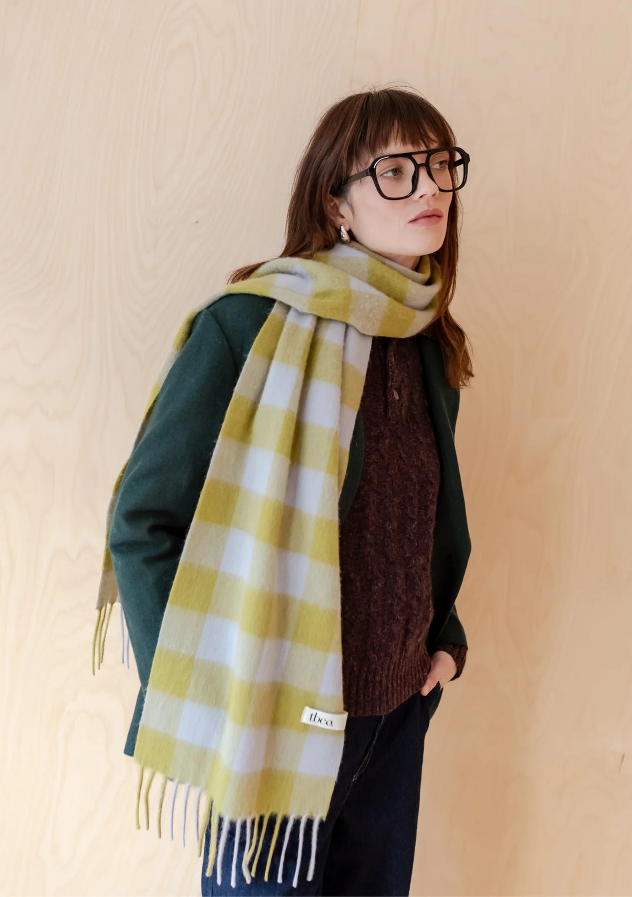 Tbco - Lambswool Scarf Avocado Gingham
