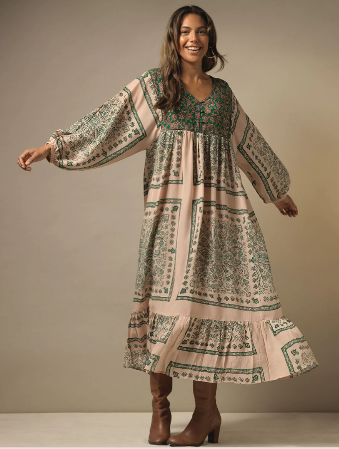 One Hundred Stars - Mehndi Green Boho Dress - HAYGEN