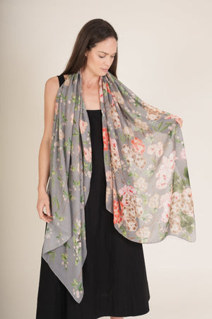 One Hundred Stars - Trailing Blossom Grey Scarf - HAYGEN
