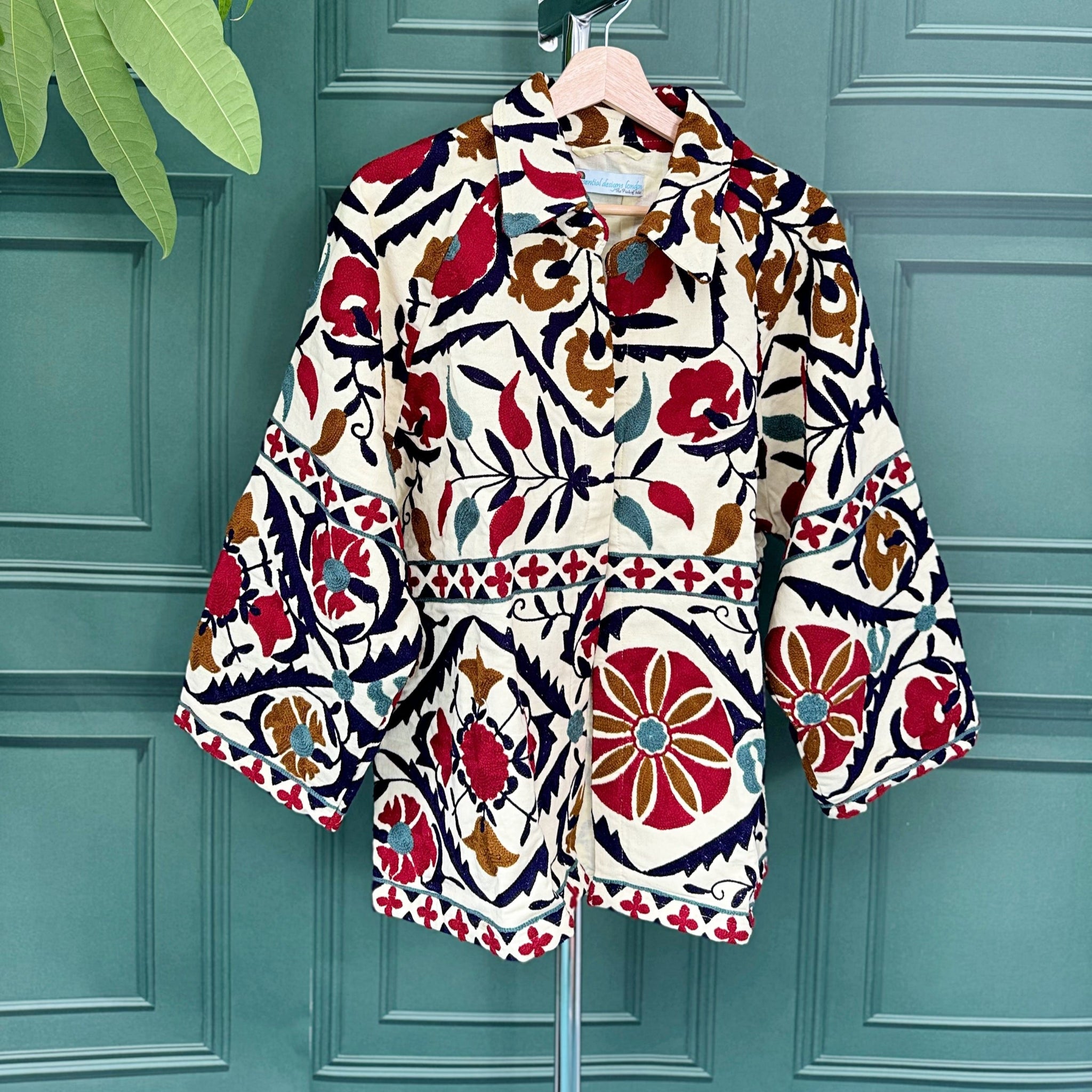 Suzani Hand Embroidered Short Jacket Navy Red HAYGEN