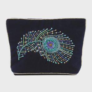 Peacock Feather On Navy Medium Pouch Product Image