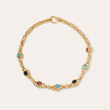 Gas Bijoux - Amarante cabochons multi necklace - Turquoise, black Basalt & Wood - HAYGEN