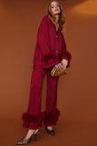 Silk Blend Feather Pyjama - Red - HAYGEN