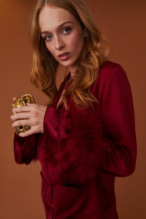 Silk Blend Feather Pyjama - Red - HAYGEN