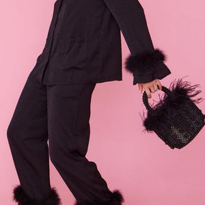 Silk Blend Feather Pyjamas - Black - HAYGEN